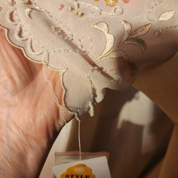 Studio I Women's Cardigan Duster Longline Sheer Cream With Beaded Sleeve - Picture 10 of 11